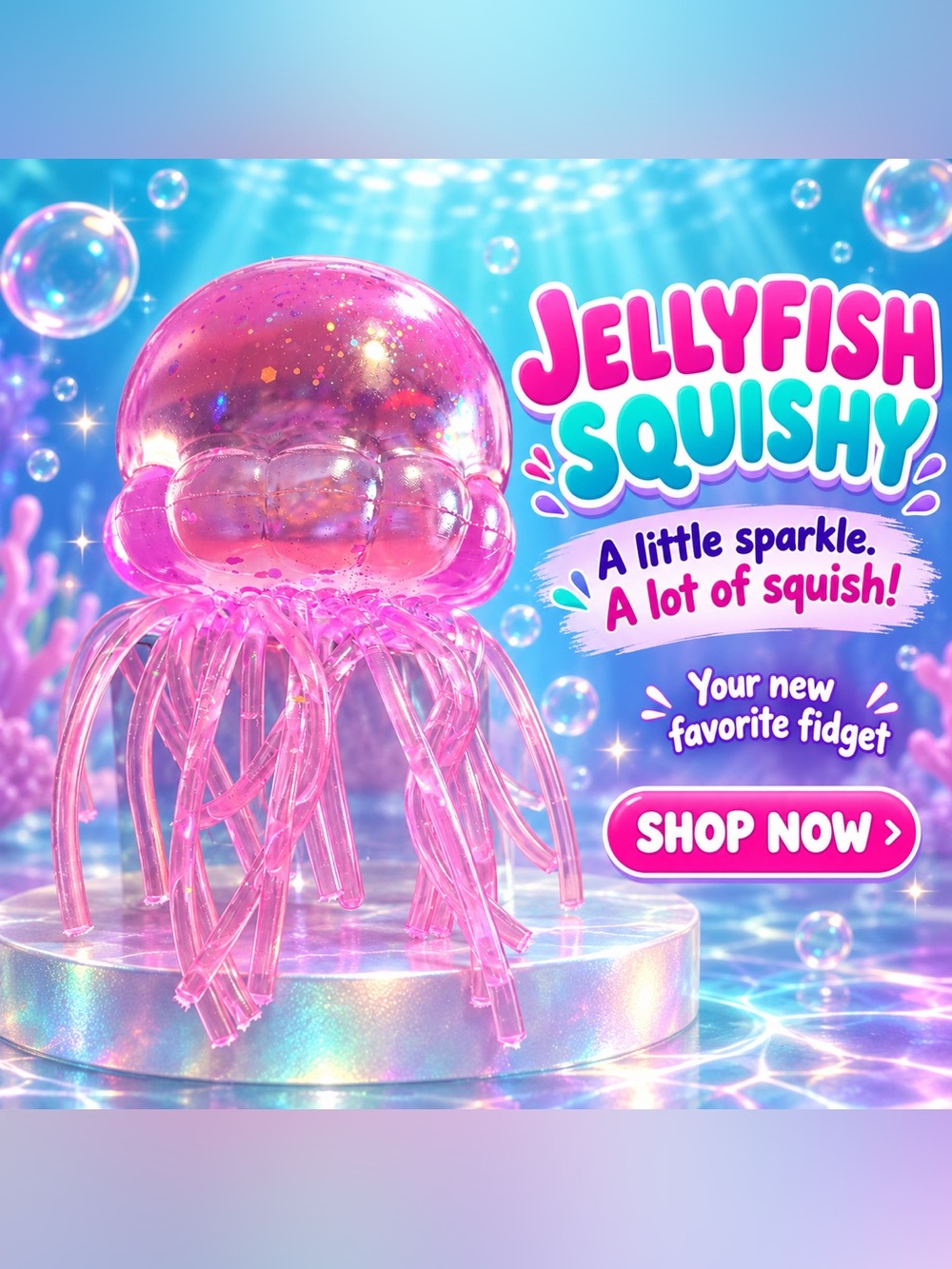 Jellyfish Squishie Kids Toy - Pink Sparkle Jellyfish